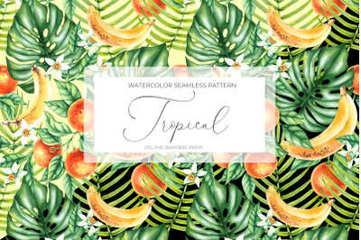 Watercolor Tropical banana, mandarin Pattern