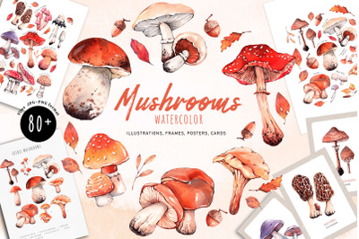 Autumn Mushrooms Watercolor set