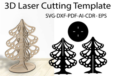 3D Christmas Tree SVG Laser Cutting Template Vector EPS, CDR