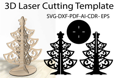 3D Christmas Tree SVG Laser Cutting Template Vector EPS, CDR