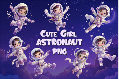 Cute girl astronaut. T-Shirt, PNG.