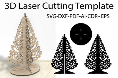 3D Christmas Tree SVG Laser Cutting Template Vector EPS, CDR