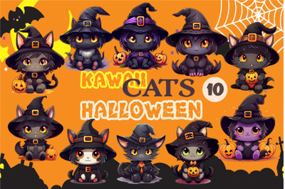 Cute Halloween Kawaii Cats. Sticker.