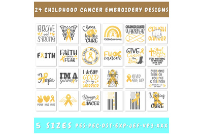 Childhood Cancer Embroidery Designs Bundle - 24 Designs