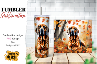 Fall tumbler wrap. Fall dog sublimation design. Bloodhound