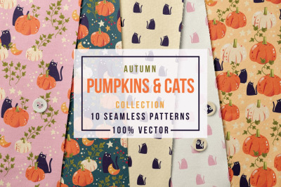 Pumpkins and cats - autumn patterns