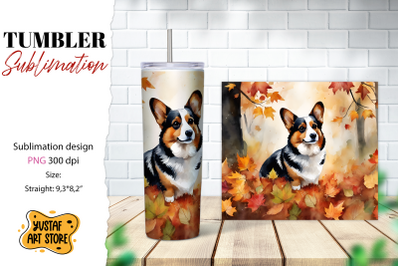 Fall tumbler wrap. Fall dog sublimation design. Corgi design