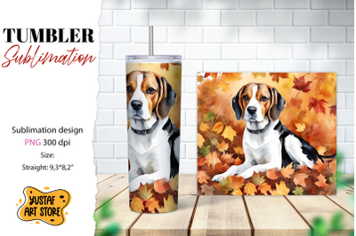 Fall tumbler wrap. Fall dog sublimation design. Beagle