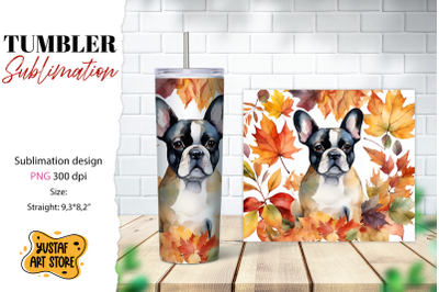 Fall tumbler wrap.Fall dog sublimation design.French bulldog