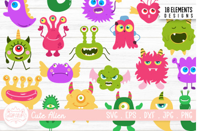 Cute Alien Bundle | Funny Monster Clipart Illustration