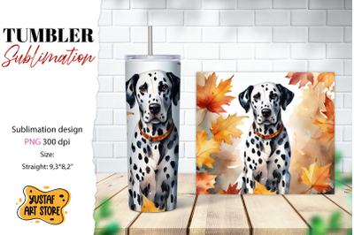 Fall tumbler wrap. Fall dog sublimation design. Dalmatian