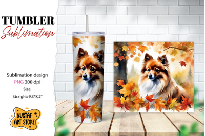 Fall tumbler wrap. Fall dog sublimation design. Spitz design