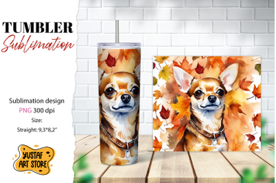 Fall tumbler wrap. Fall dog sublimation design. Chihuahua