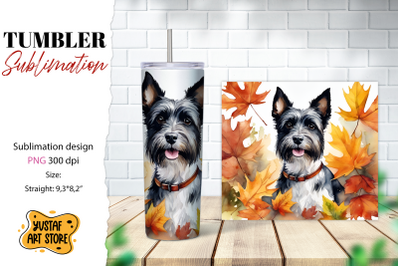 Fall tumbler wrap. Fall dog sublimation design. Terrier PNG