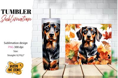 Fall tumbler wrap. Fall dog sublimation design. Dachshund