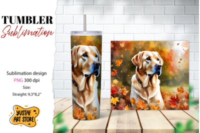 Fall tumbler wrap. Fall dog sublimation design. Labrador