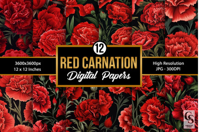 Red Carnation Flowers Seamless Patterns