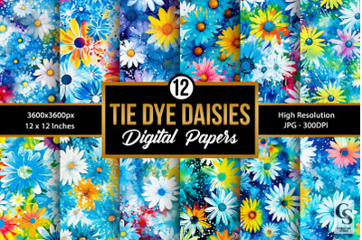 Tie Dye Daisy Flowers Seamless Patterns