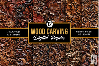 Wood Carving Background Digital Papers