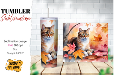 Fall tumbler wrap. Fall cat sublimation design. Cat tumbler