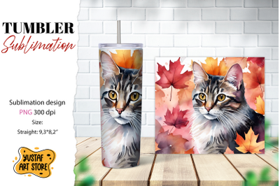 Fall tumbler wrap. Fall cat sublimation design. Cat tumbler