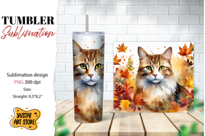 Fall tumbler wrap. Fall cat sublimation design. Cat tumbler