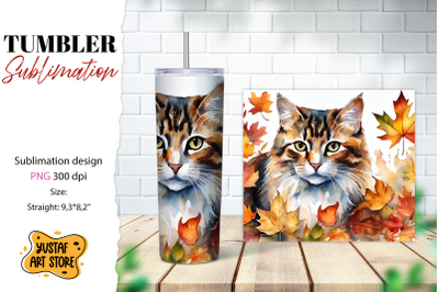 Fall tumbler wrap. Fall cat sublimation design. Cat tumbler