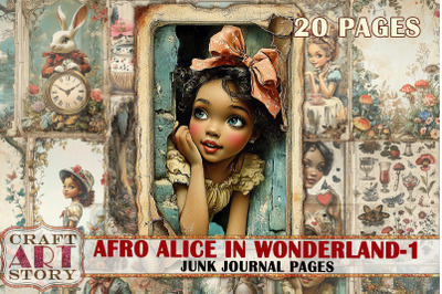 Afro Alice in Wonderland-1 Junk Journal Pages,scrapbook