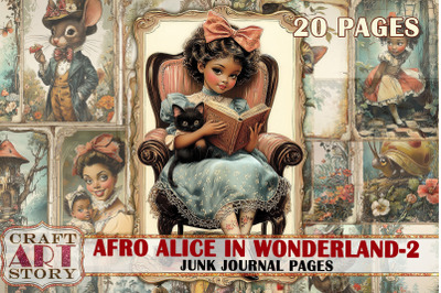 Afro Alice in Wonderland-2 Junk Journal Pages,scrapbook