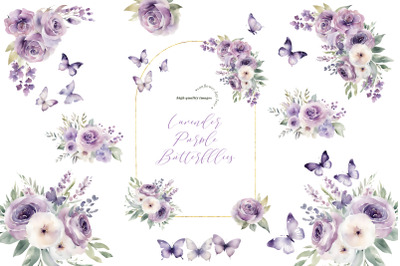 Lilac and Lavender Butterflies Clipart, Purple Butterfly Clipart