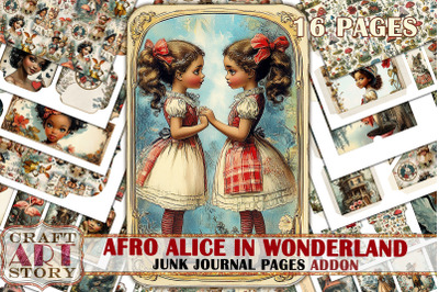 Afro Alice in Wonderland Junk Journal Pages ADDON,scrapbook