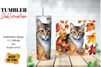 Fall tumbler wrap. Fall cat sublimation design. Cat tumbler