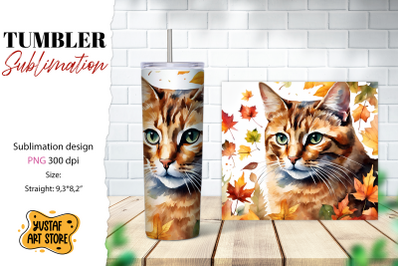 Fall tumbler wrap. Fall cat sublimation design. Cat tumbler