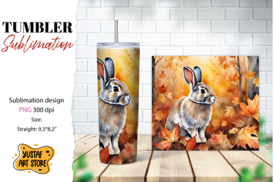 Fall tumbler wrap.Fall Bunny sublimation design.Forest Bunny