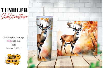 Fall tumbler wrap. Fall Deer sublimation design. Forest Deer