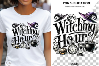 Witching Hour, Retro Halloween PNG for Printable Art and T-Shirt Desig