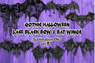 Gothic Halloween Bat Coquette Sublimation PNG set 1