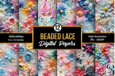 Colorful Beaded Lace Digital Papers