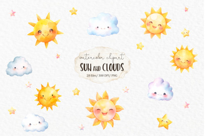 Sun cloud watercolor clipart PNG