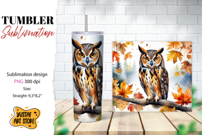 Fall tumbler wrap. Fall Owl sublimation design. Owl PNG