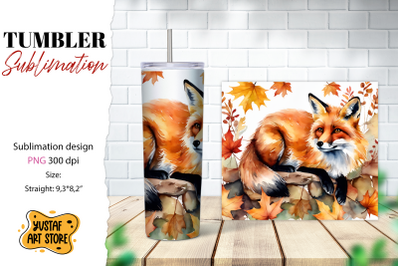 Fall tumbler wrap. Fall Fox sublimation design. Fox PNG