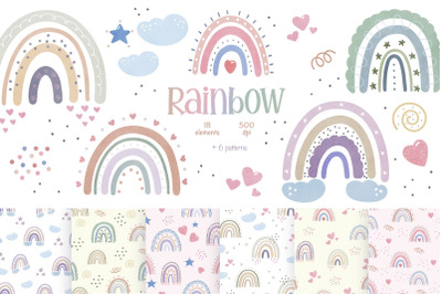 Watercolor Boho Rainbow Clipart, Rainbow Patterns PNG