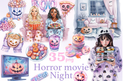 Halloween Clipart PNG Bundle | Horror Movie Night