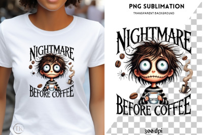 Nightmare Before Coffee PNG, Watercolor Designs for Halloween Crafting