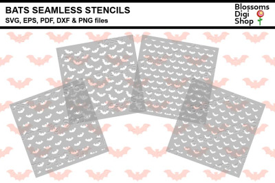 Bats Seamless Stencils&2C; SVG&2C; EPS&2C; PDF&2C; DXF &amp;amp; PNG files