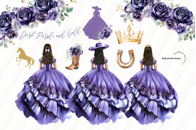 Dark Purple Princess Gold Crown Charro Boots Clipart