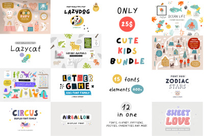 KIDS BUNDLE - fonts &amp; clipart