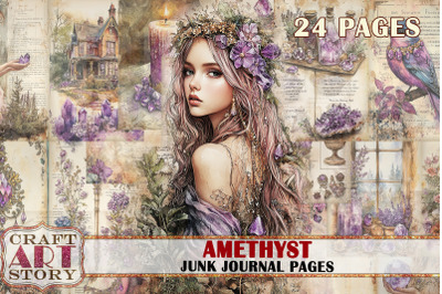 Amethyst fairy Junk Journal Pages, scrapbook