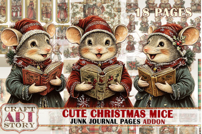 Cute Christmas mice ADDON Junk Journal Kit,mouse Collage