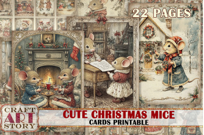 Cute Christmas mice Cards Printable ATCs Junk Journal Kit